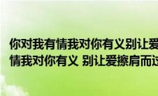 你对我有情我对你有义别让爱擦肩而过是什么意思(你对我有情我对你有义 别让爱擦肩而过什么歌名)