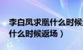 李白凤求凰什么时候返场2023（李白凤求凰什么时候返场）