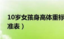 10岁女孩身高体重标准表（女孩身高体重标准表）